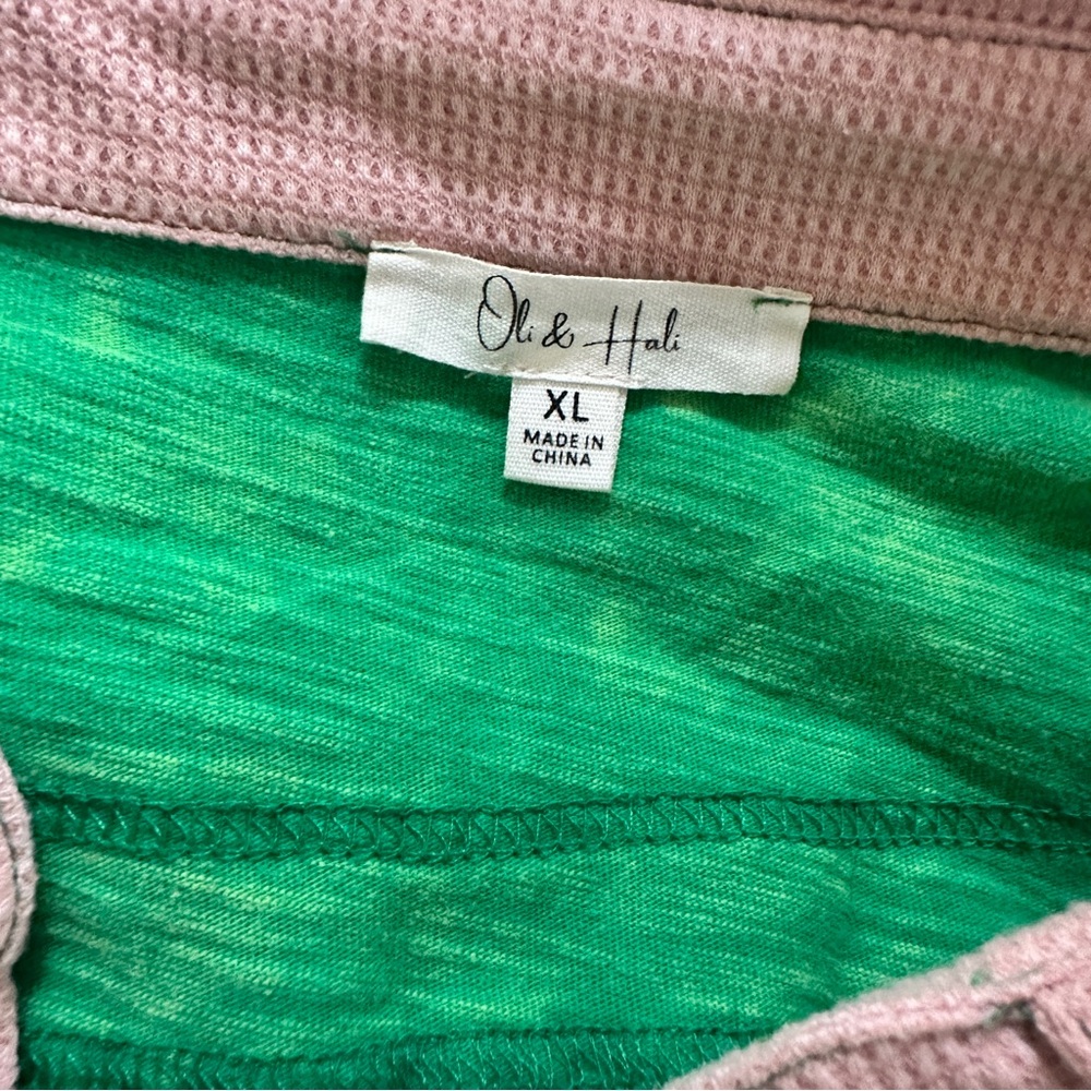 Oli & Hali washed patch varsity collar Green Pink Patchwork Jersey Top - Picture 2 of 8
